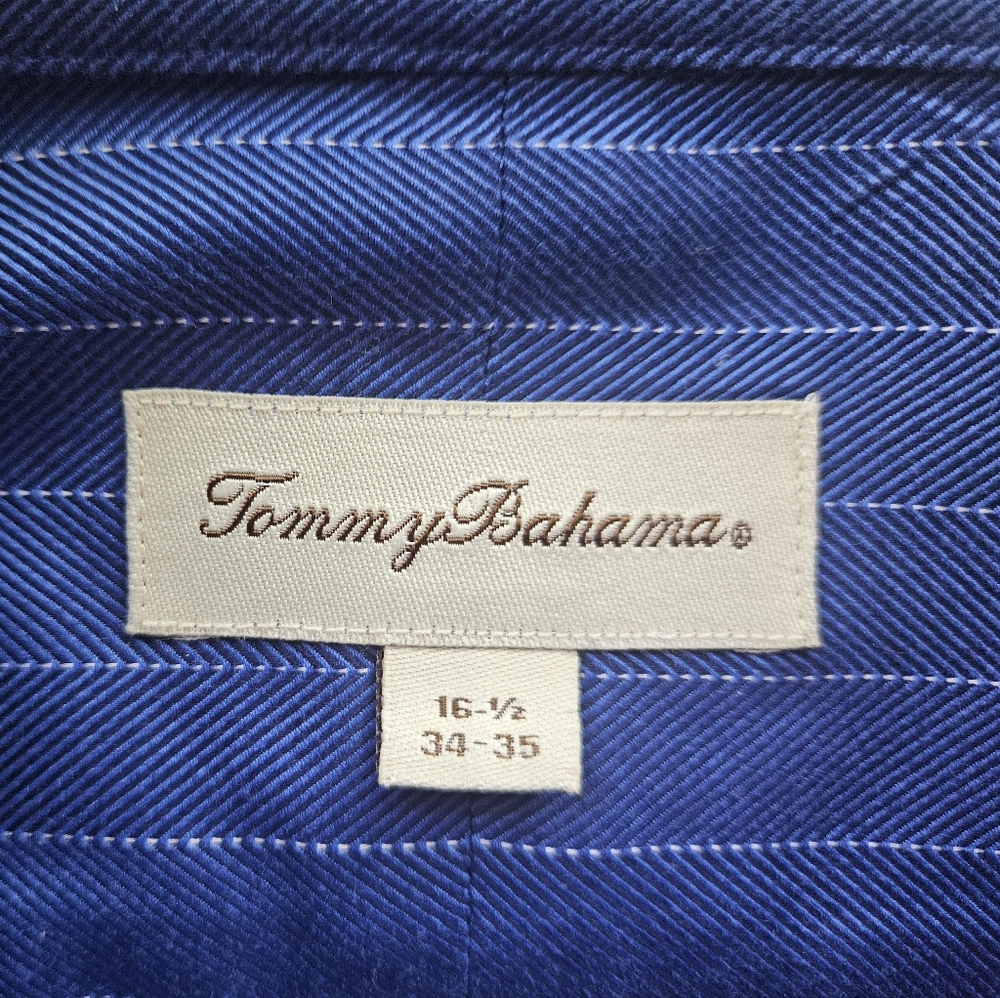 TOMMY BAHAMA Blue Pinstripe Cotton Shirt | SZ 16.5" - Picture 11 of 13